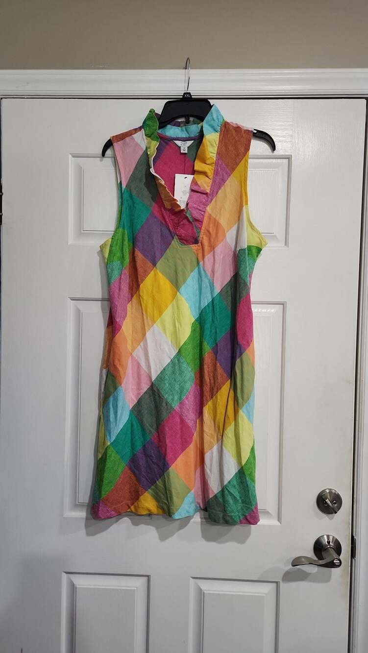Crown & Ivy April Gingham Sleeveless Ruffle Neck Linen Blend Dress Size 1X